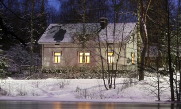 winter cabin with solar